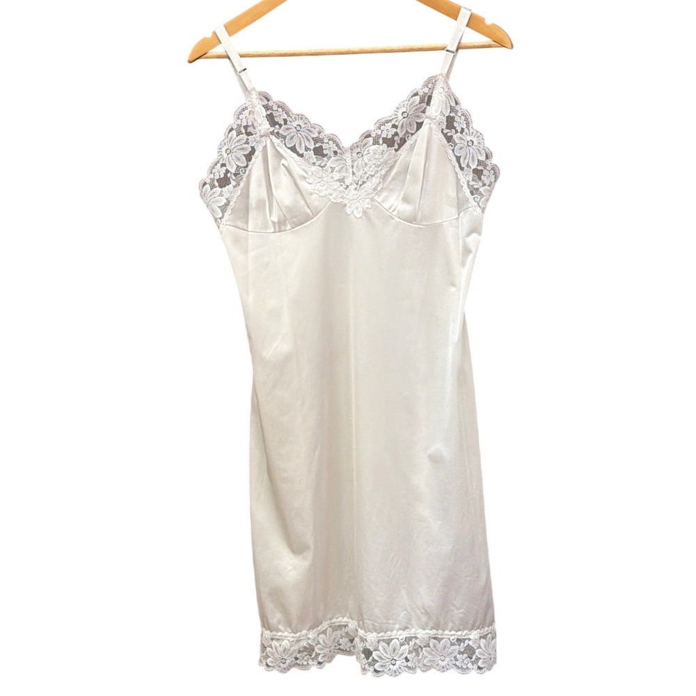 Vintage Lorraine Full Slip Coquette Bridal Regencycore 38 White Lace Trim